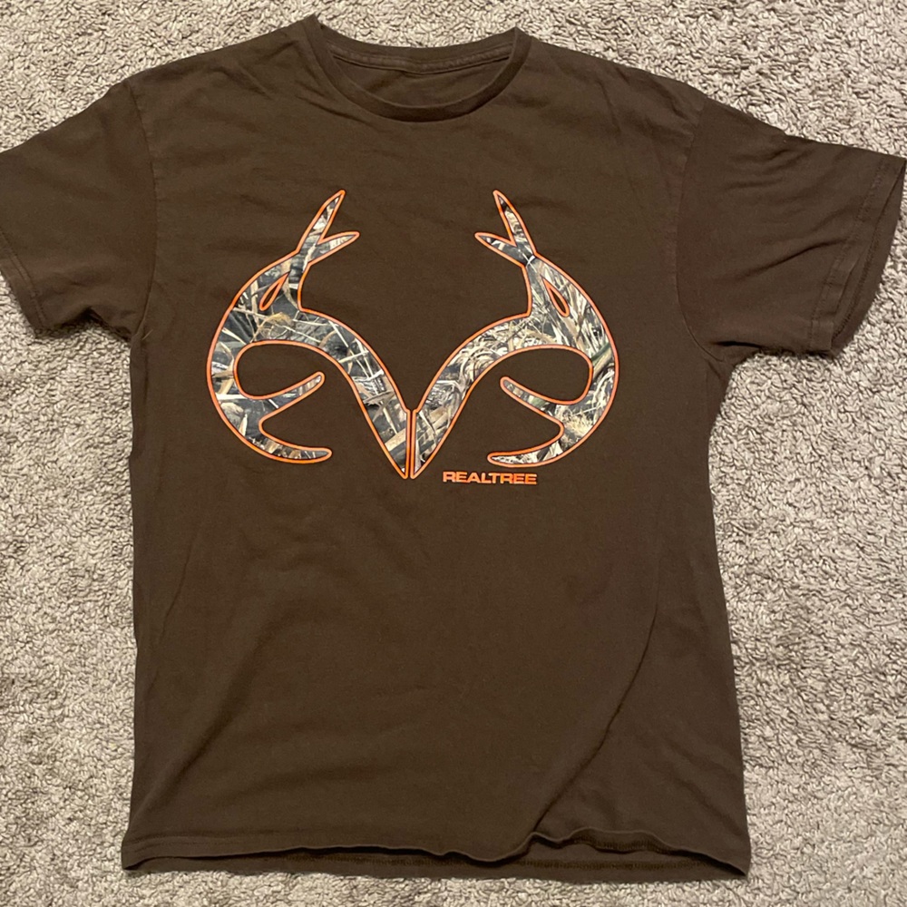 Brown Real Tree Camo Antler Graphic T-Shirt